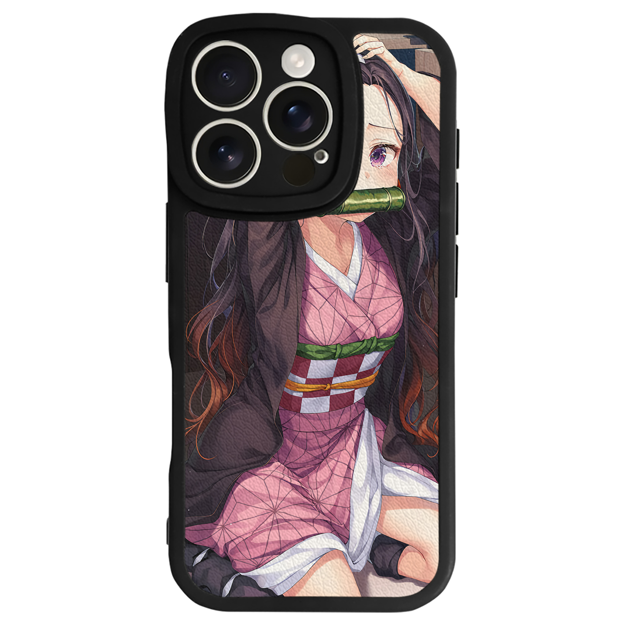 （画像用） 鬼滅の刃（きめつのやいば）竈門 禰󠄀豆子／かまど ねずこ Kamado Nezuko 【iPhone 16シリーズ対応】シリコンスマホケース（レザー調） 材質：シリコン